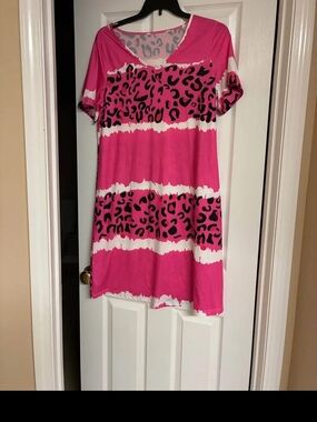 Pink Leopard Stripe V-Neck Dress